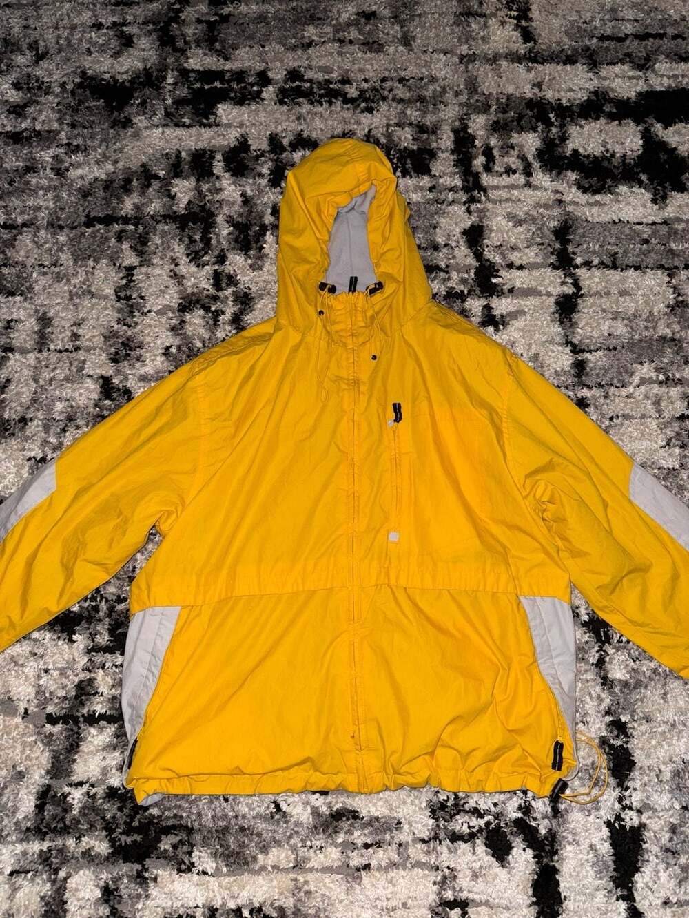 Vintage Yellow and Grey Colorblocked Fleece-Lined Hooded Windbreaker Jacket
